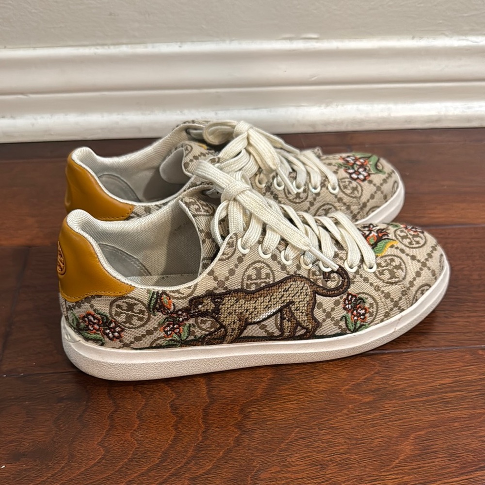 Tory Burch Beige Floral Pattern Sneakers
